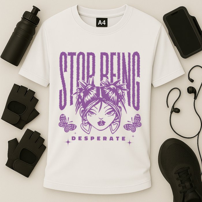 Stop Being Desperate Sassy Doll Cooling Performance Crew T-Shirt