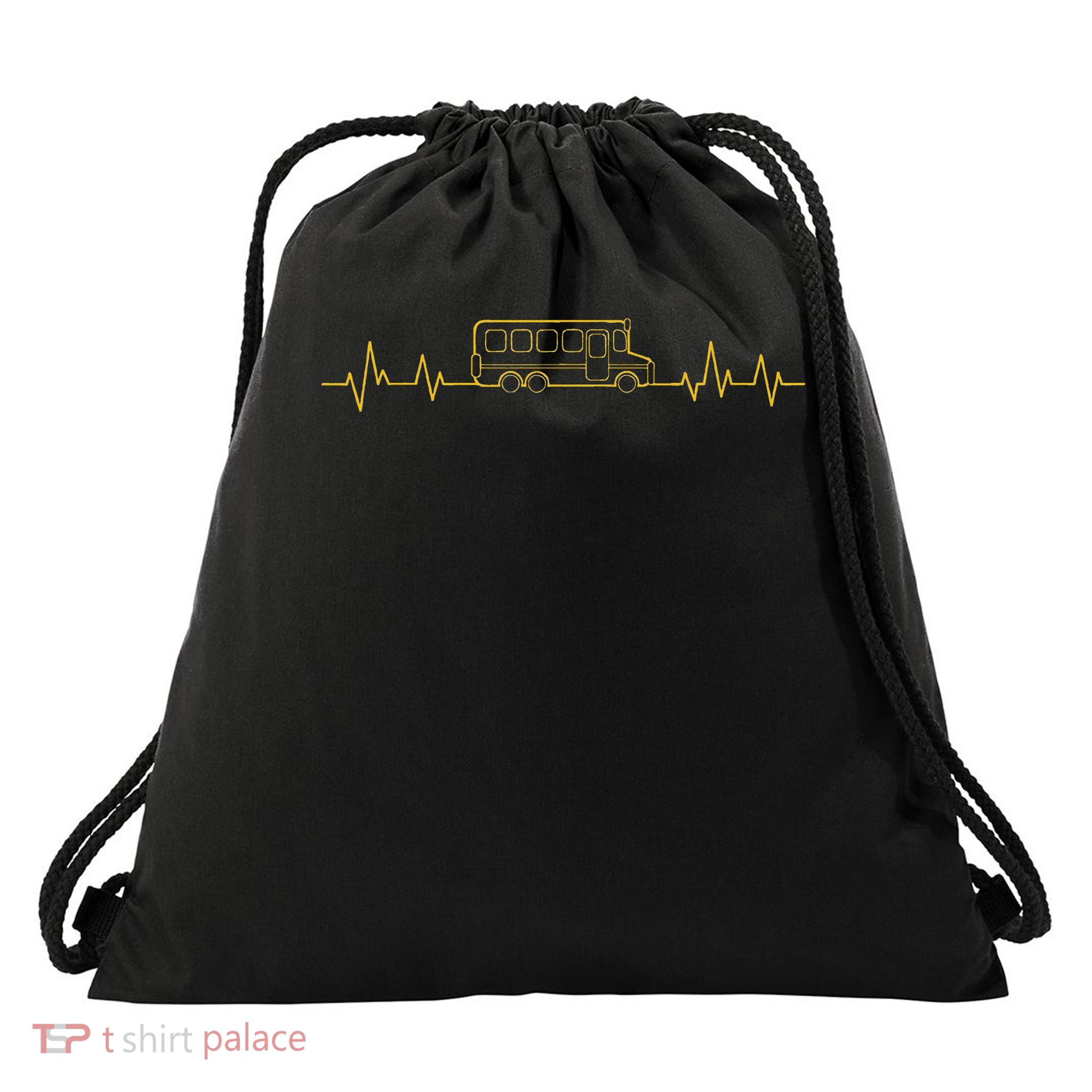 School Bus Driver Heartbeat Yellow Shuttle Student Transit Drawstring Bag