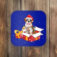 Saint Bernard Dog Christmas Is Box Gift Dog Light Tree Xmas Gift Coaster