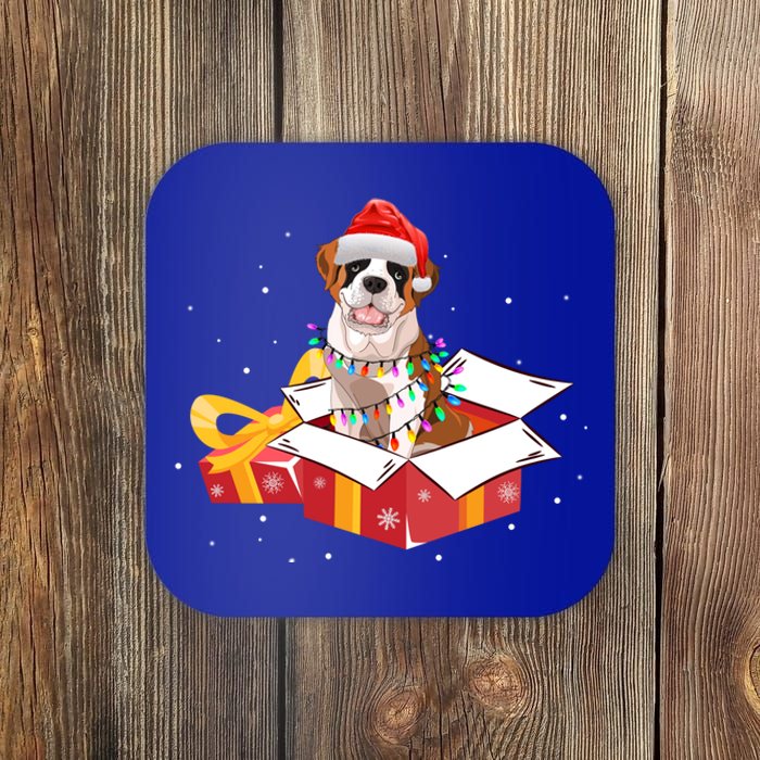 Saint Bernard Dog Christmas Is Box Gift Dog Light Tree Xmas Gift Coaster