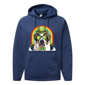 St Bernard Dog Leprechaun Funny St Patricks Day Gift Performance Fleece Hoodie