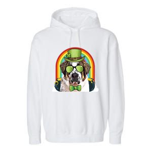 St Bernard Dog Leprechaun Funny St Patricks Day Gift Garment-Dyed Fleece Hoodie