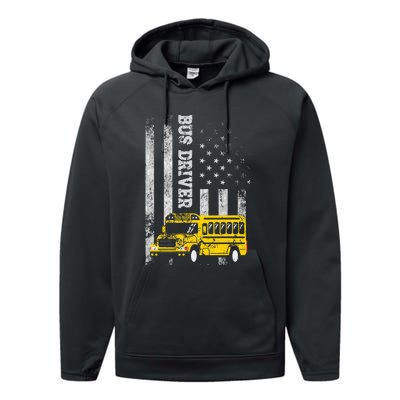 School Bus Driver American Flag For School Bus Driver Performance Fleece Hoodie