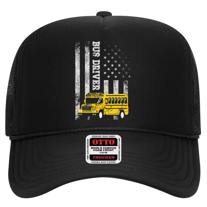 School Bus Driver American Flag For School Bus Driver High Crown Mesh Back Trucker Hat