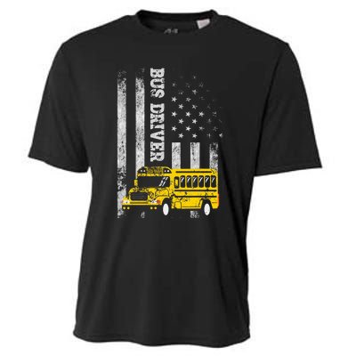 School Bus Driver American Flag For School Bus Driver Cooling Performance Crew T-Shirt