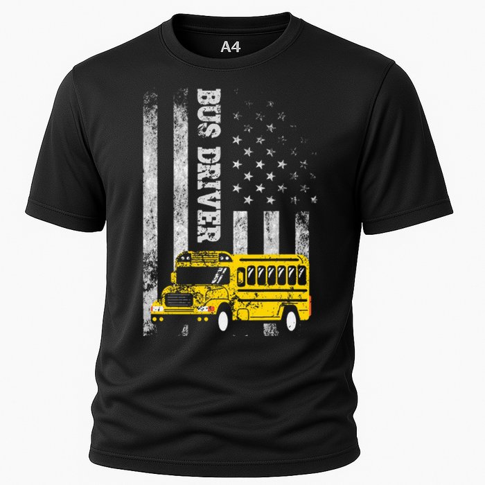 School Bus Driver American Flag For School Bus Driver Cooling Performance Crew T-Shirt