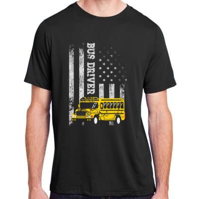 School Bus Driver American Flag For School Bus Driver Adult ChromaSoft Performance T-Shirt