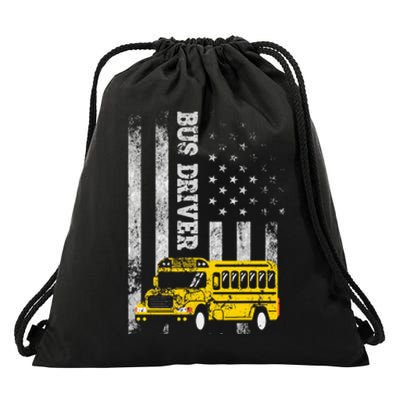 School Bus Driver American Flag For School Bus Driver Drawstring Bag