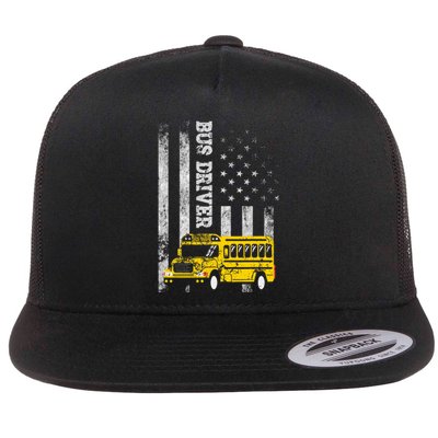 School Bus Driver American Flag For School Bus Driver Flat Bill Trucker Hat