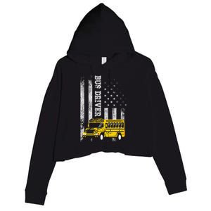 School Bus Driver American Flag For School Bus Driver Crop Fleece Hoodie