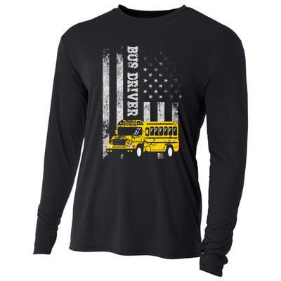 School Bus Driver American Flag For School Bus Driver Cooling Performance Long Sleeve Crew