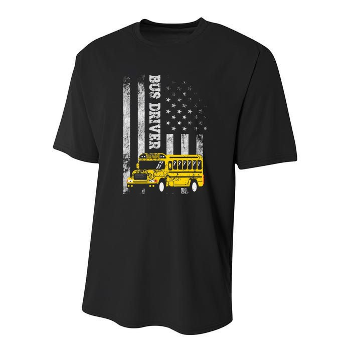 School Bus Driver American Flag For School Bus Driver Youth Performance Sprint T-Shirt