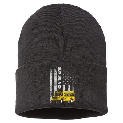 School Bus Driver American Flag For School Bus Driver Sustainable Knit Beanie