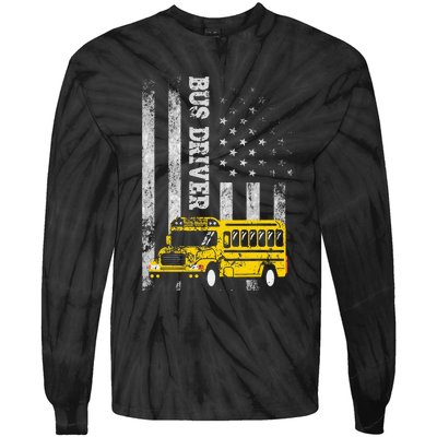 School Bus Driver American Flag For School Bus Driver Tie-Dye Long Sleeve Shirt