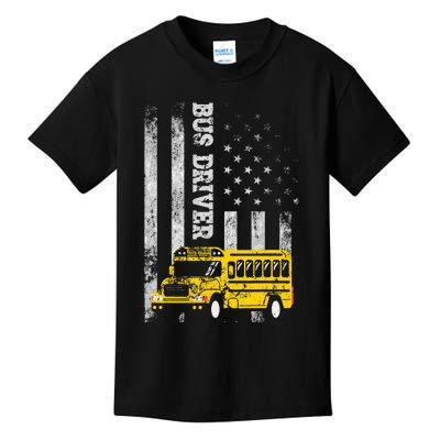 School Bus Driver American Flag For School Bus Driver Kids T-Shirt