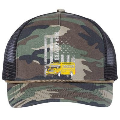 School Bus Driver American Flag For School Bus Driver Retro Rope Trucker Hat Cap