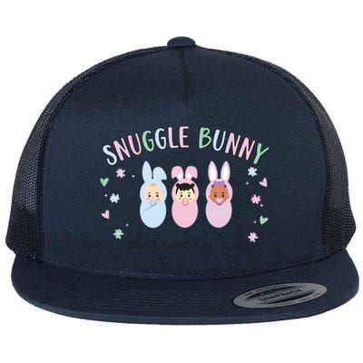 Snuggle Bunny Delivery Co Mother Baby Nurse Easter Ld Nurse Flat Bill Trucker Hat