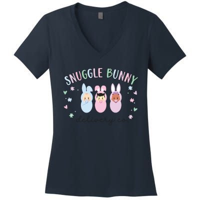 Snuggle Bunny Delivery Co Mother Baby Nurse Easter Ld Nurse Women's V-Neck T-Shirt