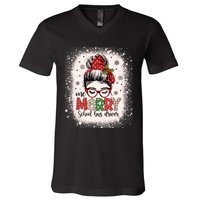 School Bus Driver Messy Bun Bus Driver Christmas Funny Gift V-Neck T-Shirt