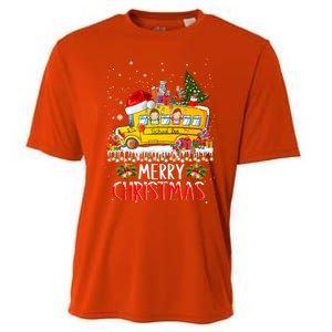 School Bus Driver Merry Christmas Pajamas Lights Xmas Ugly Gift Cooling Performance Crew T-Shirt