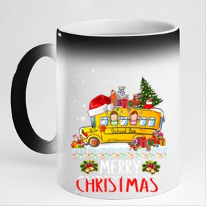 School Bus Driver Merry Christmas Pajamas Lights Xmas Ugly Gift 11oz Black Color Changing Mug