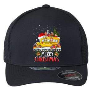 School Bus Driver Merry Christmas Pajamas Lights Xmas Ugly Gift Flexfit Unipanel Trucker Cap