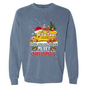 School Bus Driver Merry Christmas Pajamas Lights Xmas Ugly Gift Garment-Dyed Sweatshirt