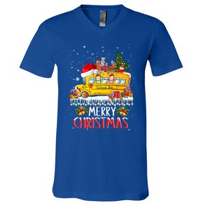 School Bus Driver Merry Christmas Pajamas Lights Xmas Ugly Gift V-Neck T-Shirt