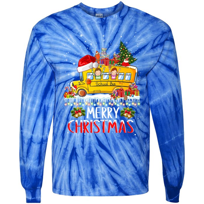 School Bus Driver Merry Christmas Pajamas Lights Xmas Ugly Gift Tie-Dye Long Sleeve Shirt