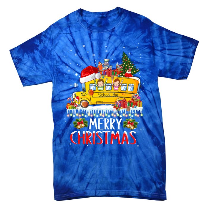 School Bus Driver Merry Christmas Pajamas Lights Xmas Ugly Gift Tie-Dye T-Shirt