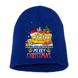 School Bus Driver Merry Christmas Pajamas Lights Xmas Ugly Gift Short Acrylic Beanie