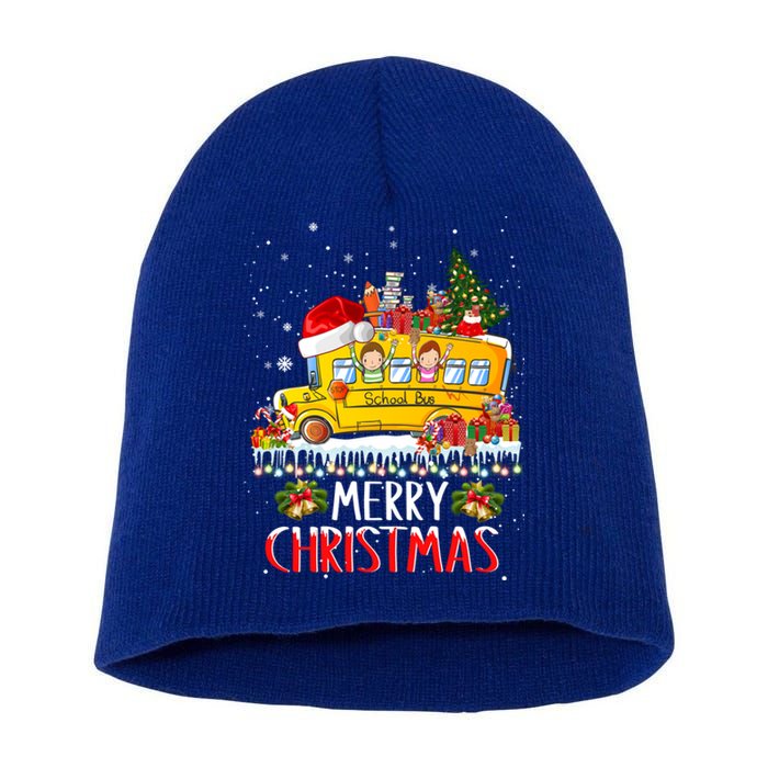 School Bus Driver Merry Christmas Pajamas Lights Xmas Ugly Gift Short Acrylic Beanie