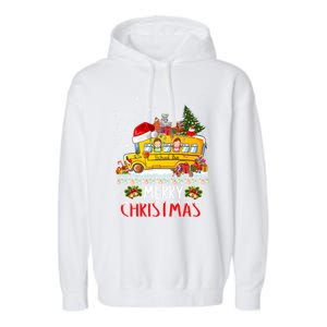 School Bus Driver Merry Christmas Pajamas Lights Xmas Ugly Gift Garment-Dyed Fleece Hoodie