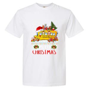 School Bus Driver Merry Christmas Pajamas Lights Xmas Ugly Gift Garment-Dyed Heavyweight T-Shirt