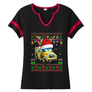 School Bus Driver Reindeer Santa Hat Ugly Sweater Christmas Gift Ladies Halftime Notch Neck Tee