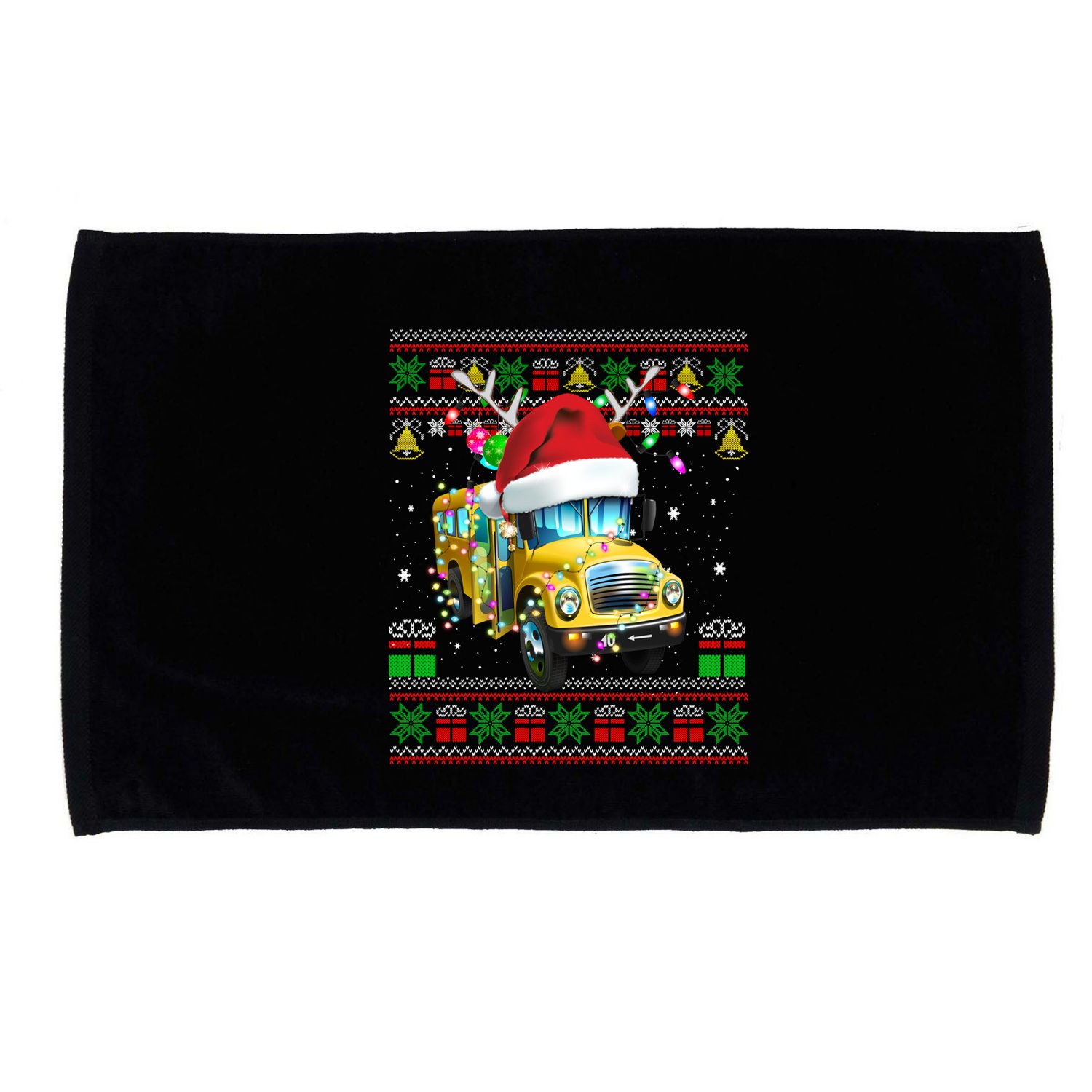 School Bus Driver Reindeer Santa Hat Ugly Sweater Christmas Gift Microfiber Hand Towel