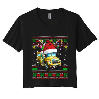 School Bus Driver Reindeer Santa Hat Ugly Sweater Christmas Gift Crop Top