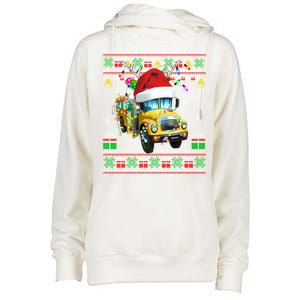 School Bus Driver Reindeer Santa Hat Ugly Sweater Christmas Gift Womens Funnel Neck Pullover Hood