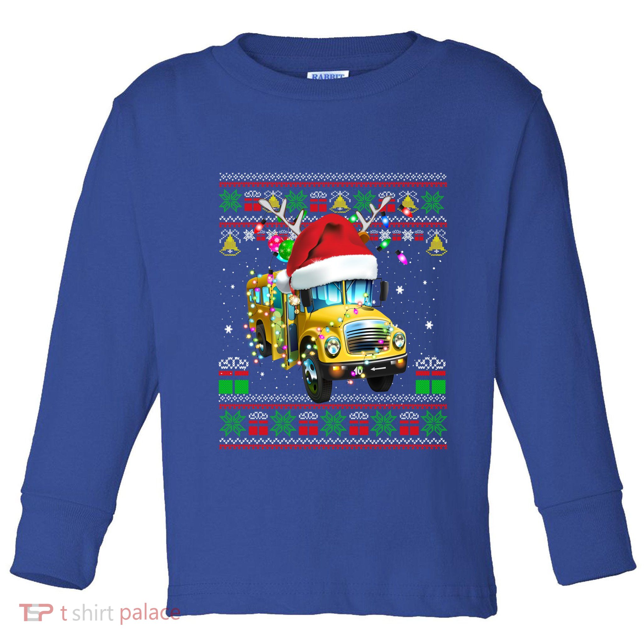 School Bus Driver Reindeer Santa Hat Ugly Sweater Christmas Gift Toddler Long Sleeve Shirt