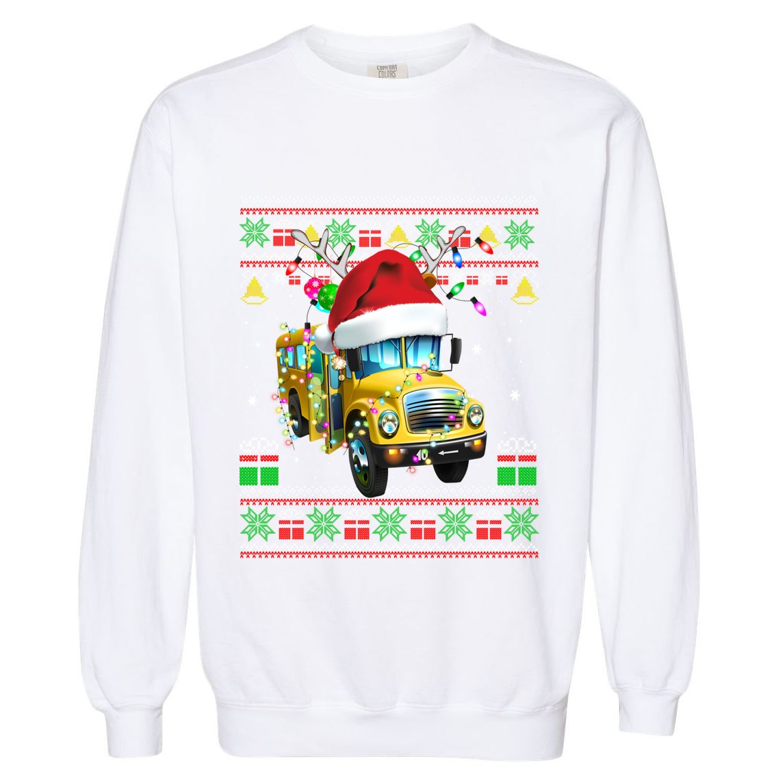 School Bus Driver Reindeer Santa Hat Ugly Sweater Christmas Gift Garment-Dyed Sweatshirt