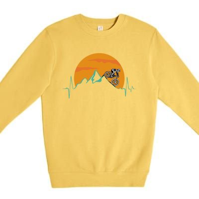 Sunset Biker Downhill Mtb Biking Mountain Bike Heartbeat Funny Gift Premium Crewneck Sweatshirt