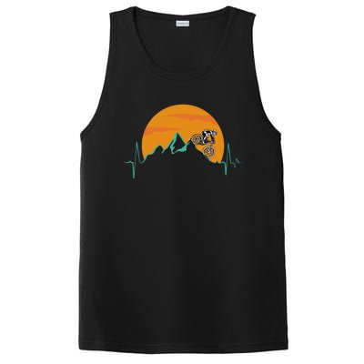 Sunset Biker Downhill Mtb Biking Mountain Bike Heartbeat Funny Gift PosiCharge Competitor Tank