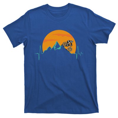 Sunset Biker Downhill Mtb Biking Mountain Bike Heartbeat Funny Gift T-Shirt