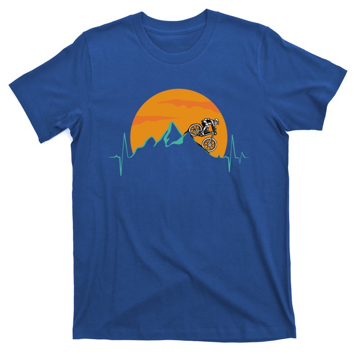 Sunset Biker Downhill Mtb Biking Mountain Bike Heartbeat Funny Gift T-Shirt