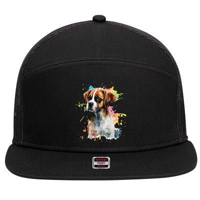 Splatter Boxer Dog Dog Puppy Veterinarian Animal Breeder 7 Panel Mesh Trucker Snapback Hat