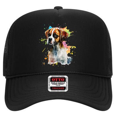 Splatter Boxer Dog Dog Puppy Veterinarian Animal Breeder High Crown Mesh Back Trucker Hat