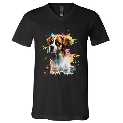 Splatter Boxer Dog Dog Puppy Veterinarian Animal Breeder V-Neck T-Shirt