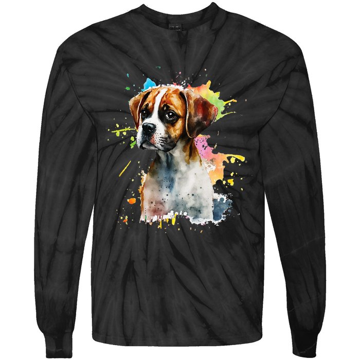 Splatter Boxer Dog Dog Puppy Veterinarian Animal Breeder Tie-Dye Long Sleeve Shirt