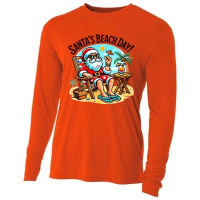 SantaS Beach Day Tropical Christmas Vacation Summer Xmas Gift Cooling Performance Long Sleeve Crew