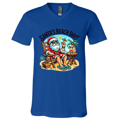 SantaS Beach Day Tropical Christmas Vacation Summer Xmas Gift V-Neck T-Shirt